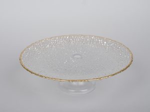 Gold edged low glass cake stand