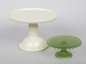 Small light green ceramic and glass cake stands