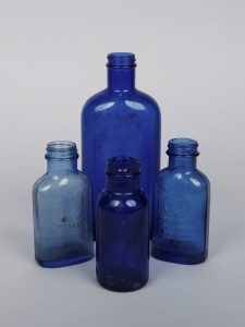 Vintage and antique blue medicine bottles